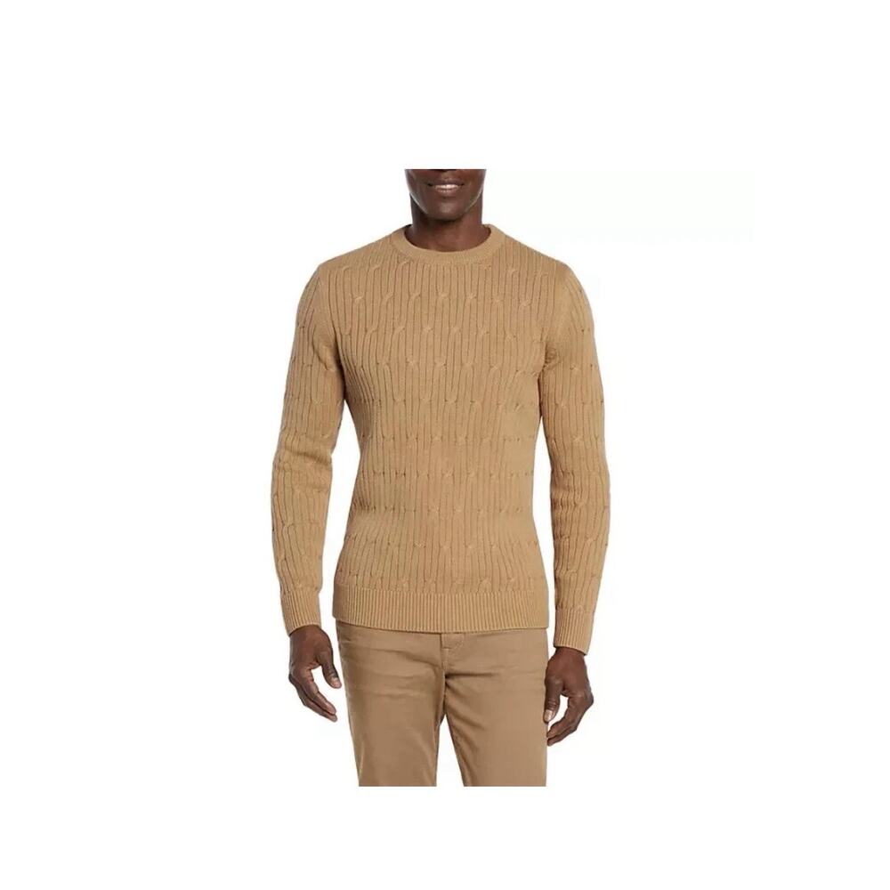 Express Men's Cable Knit Sweater Size Medium Pecan 100% Cotton Crew Neck